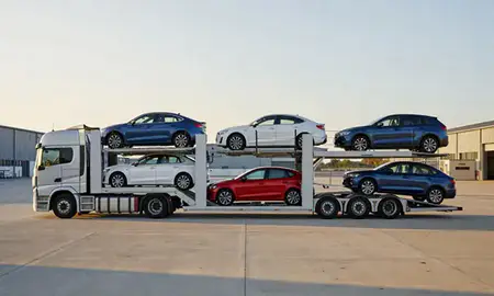 Car transporter parked in an industrial area of Gillingham, Kent, United Kingdom