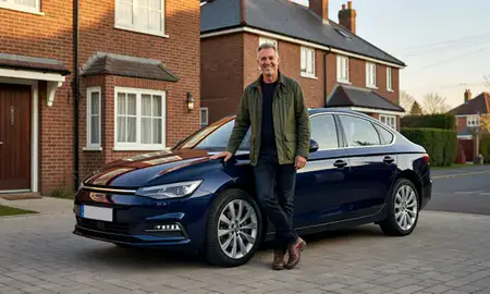 Customer with their delivered car in Gravesend, Kent, United Kingdom