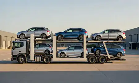 Car transporter parked in an industrial area of Gravesend, Kent, United Kingdom