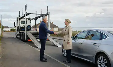 Vehicle owner beside their delivered car in Herne Bay, Kent, United Kingdom