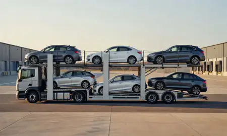 Car transporter parked in an industrial area of Herne Bay, Kent, United Kingdom