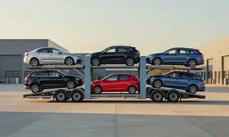 Car transporter parked in an industrial area of Maidstone, Kent, United Kingdom