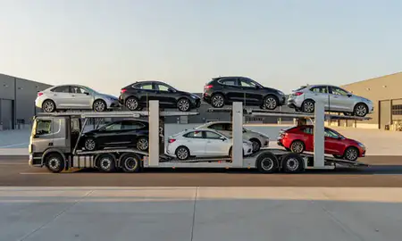 Car transporter parked in an industrial area of Margate, Kent, United Kingdom