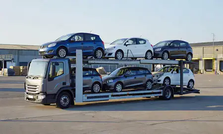 Car transporter loaded with vehicles in Margate, Kent, United Kingdom