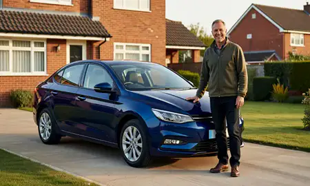 Customer with their delivered car in Ramsgate, Kent, United Kingdom