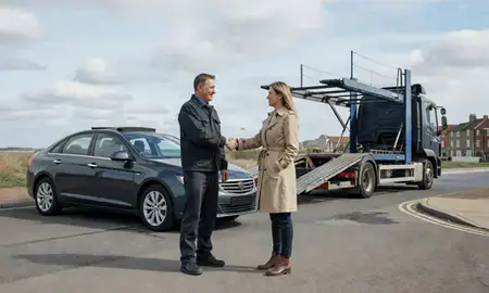 Vehicle owner beside their delivered car in Ramsgate, Kent, United Kingdom