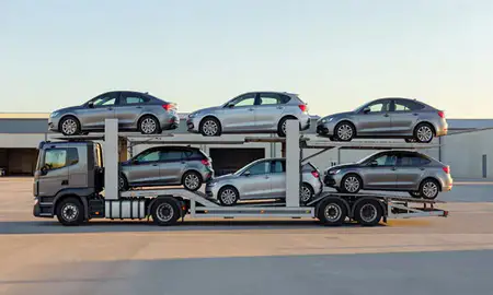 Car transporter parked in an industrial area of Ramsgate, Kent, United Kingdom
