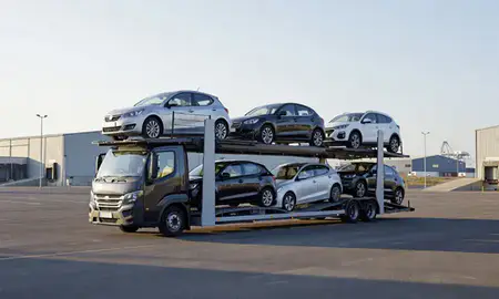 Car transporter loaded with vehicles in Ramsgate, Kent, United Kingdom