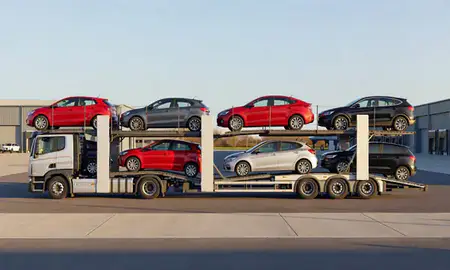 Car transporter parked in an industrial area of Rochester, Kent, United Kingdom