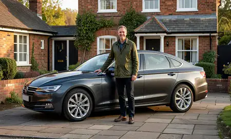Customer with their delivered car in Royal Tunbridge Wells, Kent, United Kingdom