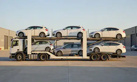 Car transporter parked in an industrial area of Royal Tunbridge Wells, Kent, United Kingdom
