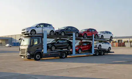 Car transporter loaded with vehicles in Royal Tunbridge Wells, Kent, United Kingdom