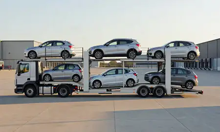 Car transporter parked in an industrial area of Tonbridge, Kent, United Kingdom