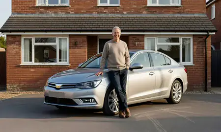 Customer with their delivered car in Accrington, Lancashire, United Kingdom