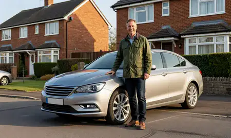 Customer with their delivered car in Bamber Bridge, Lancashire, United Kingdom