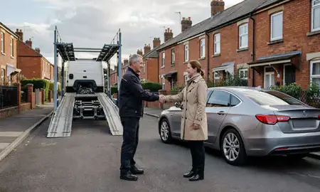 Vehicle owner beside their delivered car in Fulwood, Lancashire, United Kingdom