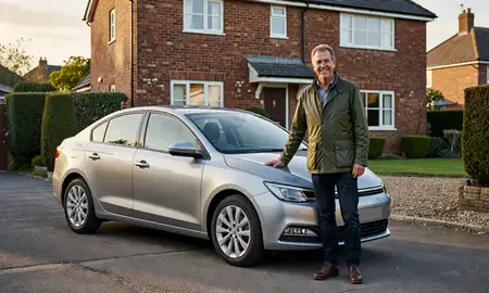 Customer with their delivered car in Leyland, Lancashire, United Kingdom