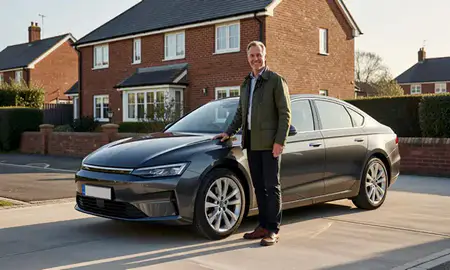 Customer with their delivered car in Lytham St Annes, Lancashire, United Kingdom