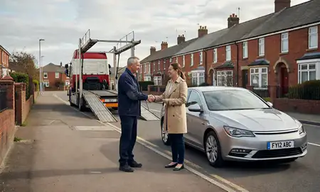Vehicle owner beside their delivered car in Lytham St Annes, Lancashire, United Kingdom