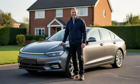 Customer with their delivered car in Preston, Lancashire, United Kingdom