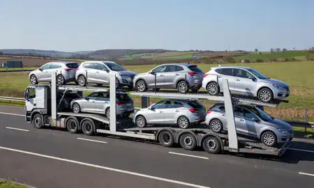 Multi-level car carrier on the motorway to Leicestershire, United Kingdom