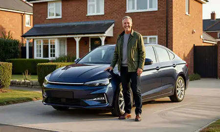 Customer with their delivered car in Leicestershire, United Kingdom