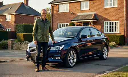 Customer with their delivered car in Hinckley, Leicestershire, United Kingdom