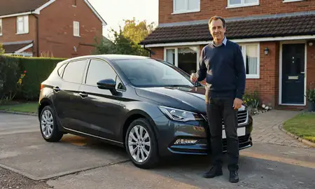 Car delivered to a driveway in Loughborough, Leicestershire, United Kingdom