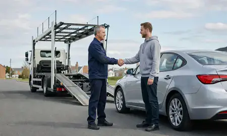 Vehicle owner beside their delivered car in Boston, Lincolnshire, United Kingdom