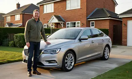 Customer with their delivered car in Cleethorpes, Lincolnshire, United Kingdom