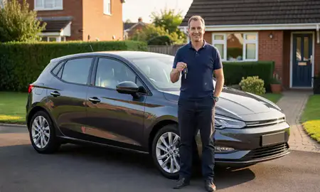 Car delivered to a driveway in Cleethorpes, Lincolnshire, United Kingdom
