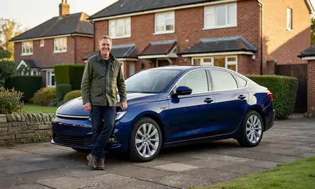 Customer with their delivered car in Grantham, Lincolnshire, United Kingdom