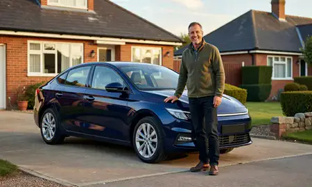 Customer with their delivered car in Grimsby, Lincolnshire, United Kingdom