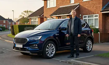 Car delivered to a driveway in Grimsby, Lincolnshire, United Kingdom