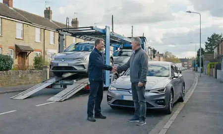 Vehicle owner beside their delivered car in Lincoln, Lincolnshire, United Kingdom