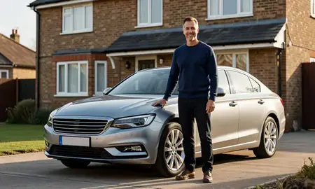 Customer with their delivered car in London, United Kingdom