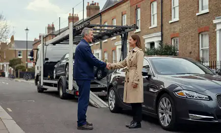 Vehicle owner beside their delivered car in London, United Kingdom
