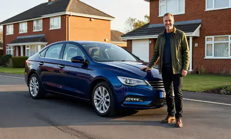 Customer with their delivered car in Merseyside, United Kingdom