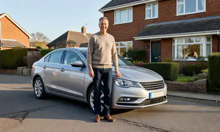 Customer with their delivered car in Bebington, Merseyside, United Kingdom