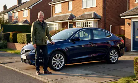 Customer with their delivered car in Birkenhead, Merseyside, United Kingdom