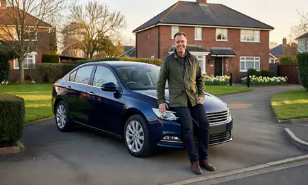 Customer with their delivered car in Kirkby, Merseyside, United Kingdom