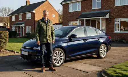 Customer with their delivered car in Liverpool, Merseyside, United Kingdom