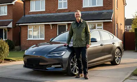 Customer with their delivered car in Wallasey, Merseyside, United Kingdom