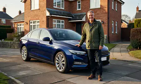 Customer with their delivered car in Merthyr Tydfil, Mid Glamorgan, United Kingdom