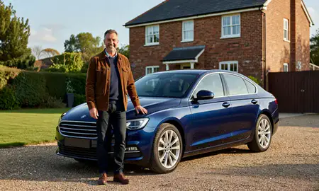 Customer with their delivered car in Norfolk, United Kingdom