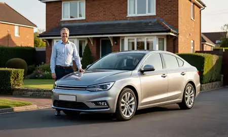 Customer with their delivered car in Great Yarmouth, Norfolk, United Kingdom