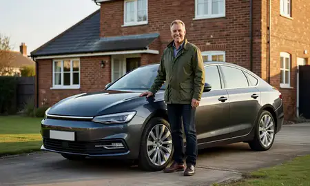 Customer with their delivered car in King's Lynn, Norfolk, United Kingdom
