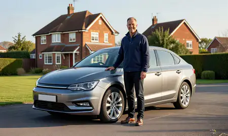 Customer with their delivered car in Norwich, Norfolk, United Kingdom
