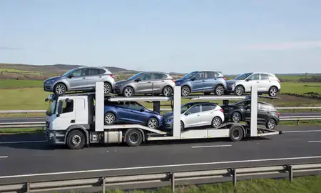 Multi-level car carrier on the motorway to North Lanarkshire, United Kingdom