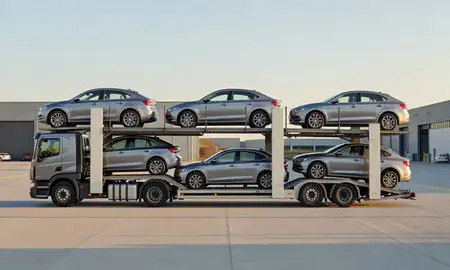 Car transporter parked in an industrial area of North Lanarkshire, United Kingdom